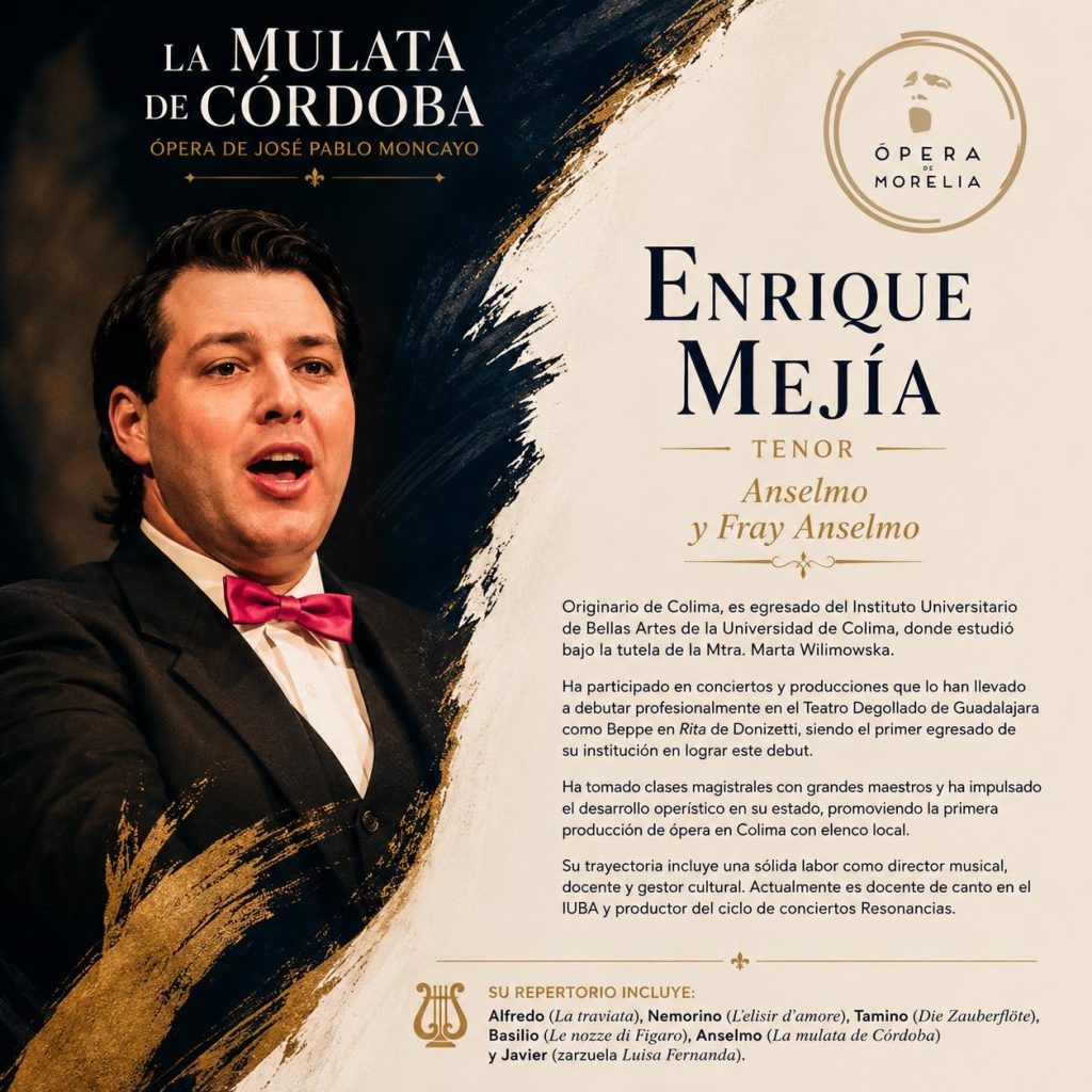 Enrique Mejía, tenor, retrato de prensa